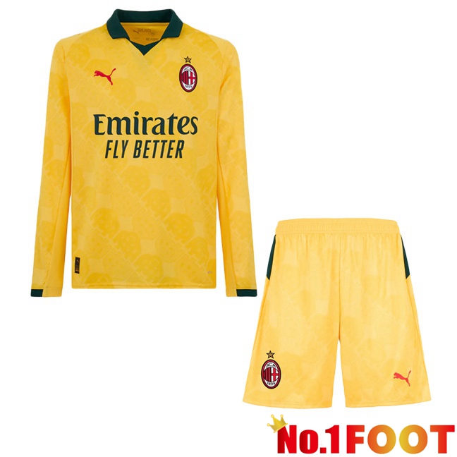 AC Milan Kids Third Soccer Jersey Long sleeve Yellow 2025/2026