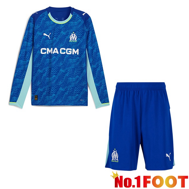 Marseille OM Kids Third Soccer Jersey Long sleeve Blue 2025/2026