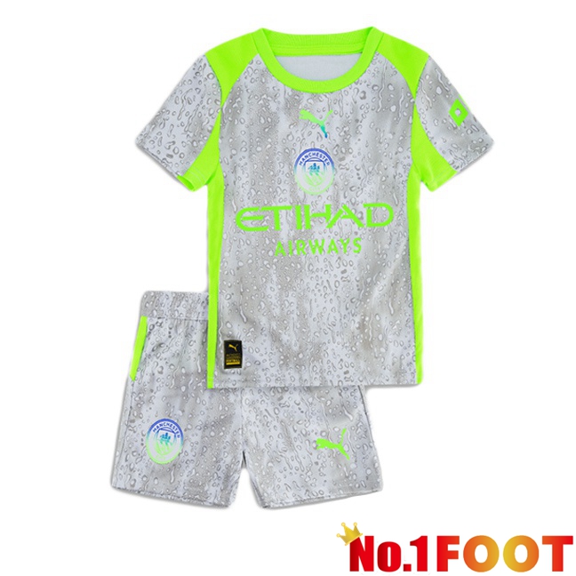 Manchester City Kids Third Soccer Jersey Grey Green 2025/2026
