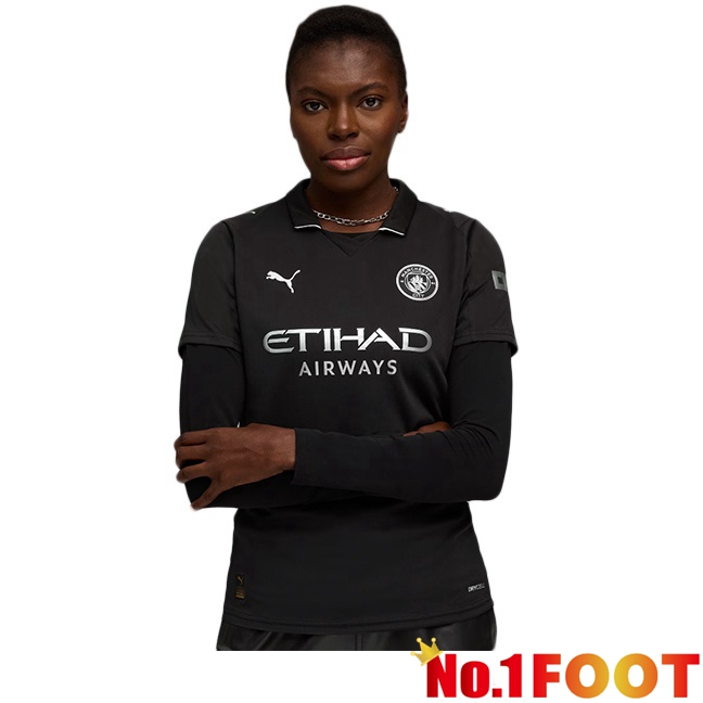 Manchester City Women Away Soccer Jersey Black 2025/2026