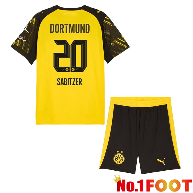 Dortmund BVB (Sabitzer 20) Kids Home Soccer Jersey Yellow 2025/2026