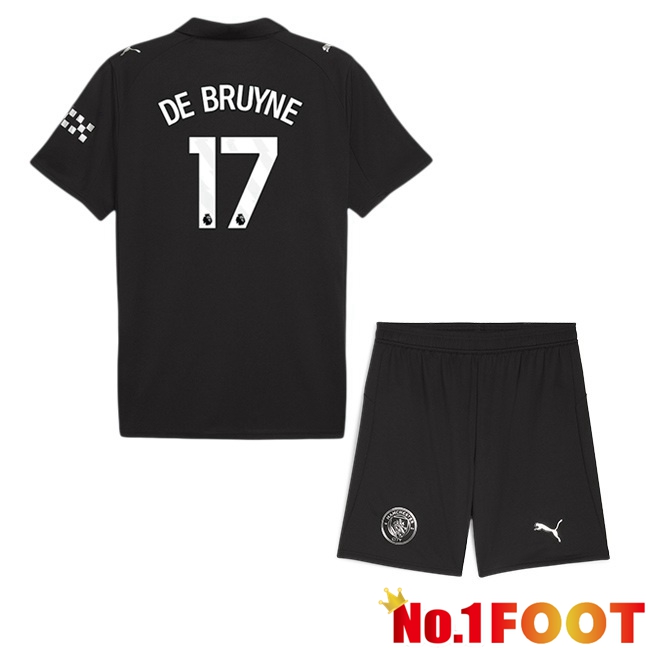 Manchester City (Kevin De Bruyne 17) Kids Away Soccer Jersey Black 2025/2026