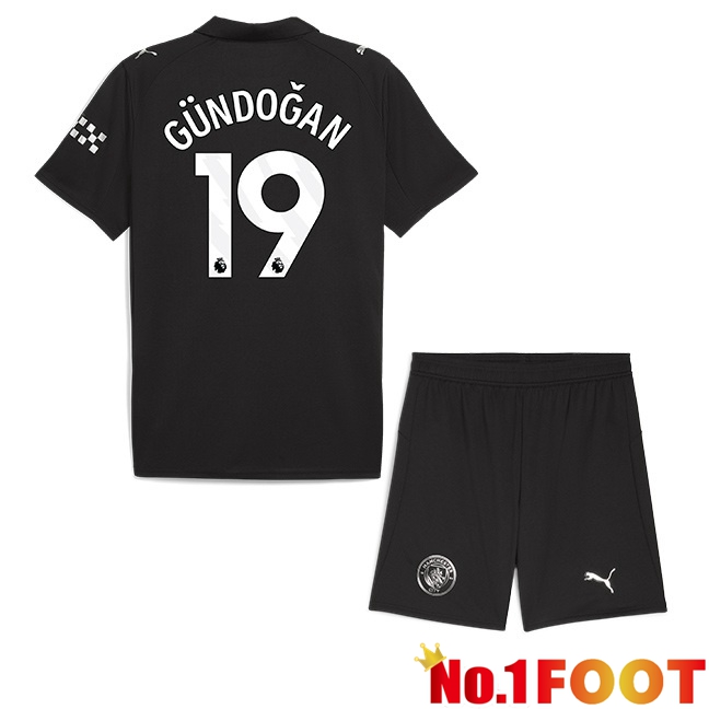 Manchester City (Ilkay Gündoğan 19) Kids Away Soccer Jersey Black 2025/2026