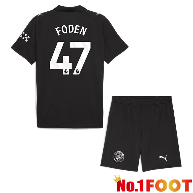 Manchester City (Phil Foden 47) Kids Away Soccer Jersey Black 2025/2026