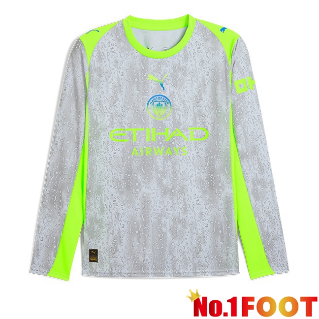 Manchester City Third Soccer Jersey Long sleeve Grey Green 2025/2026