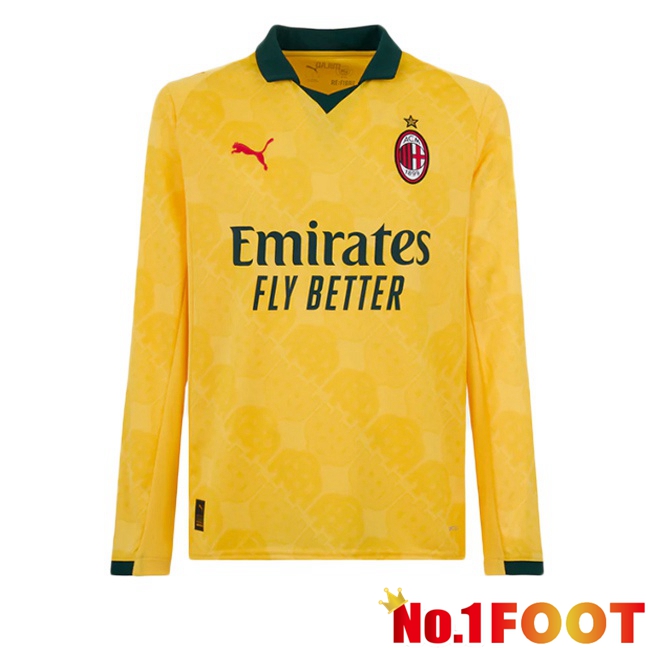 AC Milan Third Soccer Jersey Long sleeve Yellow 2025/2026