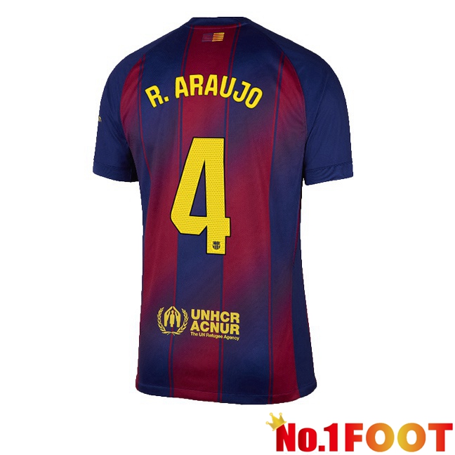 FC Barcelona (R. ARAUJO 4) Home Soccer Jersey Blue Red 2025/2026