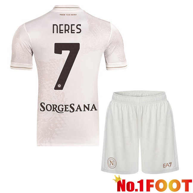 SSC Napoli (David Neres 7) Kids Away Soccer Jersey White 2025/2026