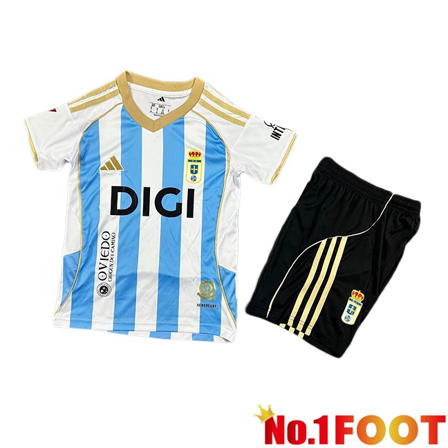 Real Oviedo Kids Third Soccer Jersey White Blue 2025/2026