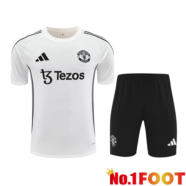 Manchester United kit Training T Shirt + Shorts White 2025/2026