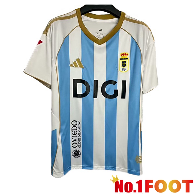 Real Oviedo Third Soccer Jersey White Blue 2025/2026