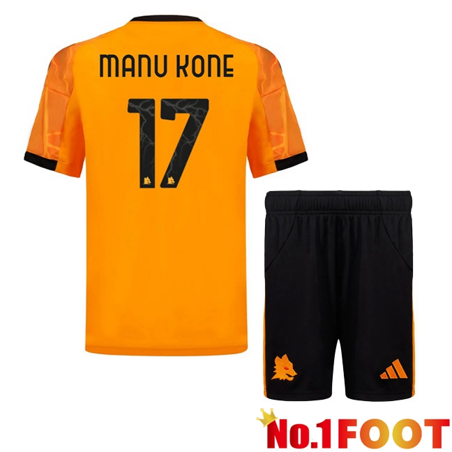 AS Rome (MANU KONE 17) Kids Away Soccer Jersey Yellow 2025/2026