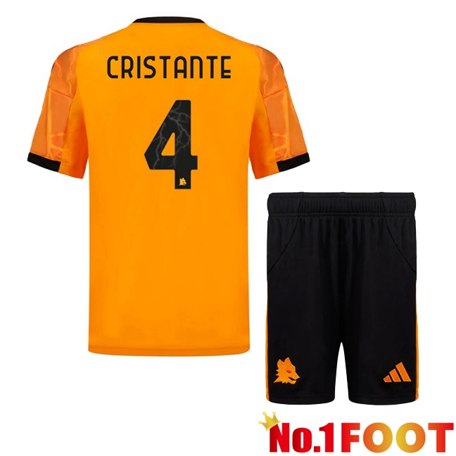 AS Rome (CRISTANTE 4) Kids Away Soccer Jersey Yellow 2025/2026