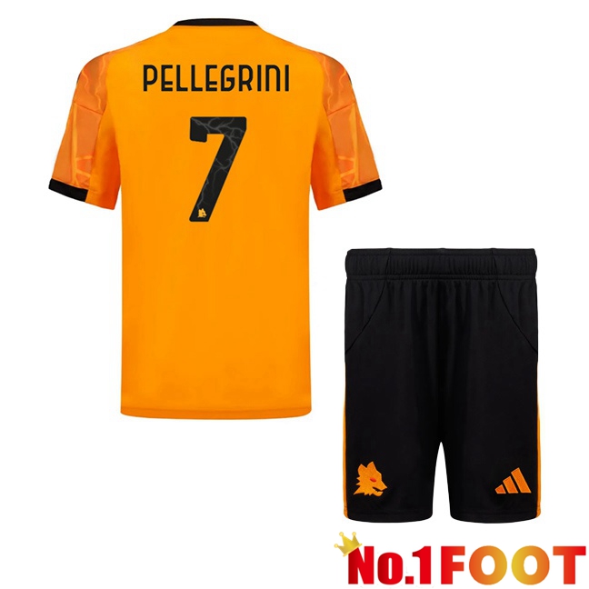AS Rome (PELLEGRINI 7) Kids Away Soccer Jersey Yellow 2025/2026