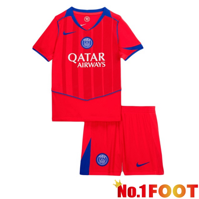 Paris PSG Kids Third Soccer Jersey Red 2025/2026