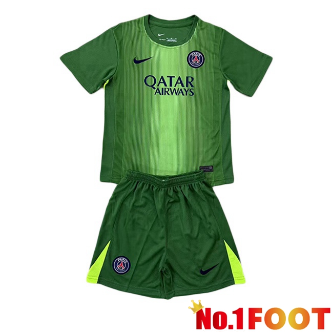 Paris PSG Kids Goalkeeper Soccer Jersey Green 2025/2026