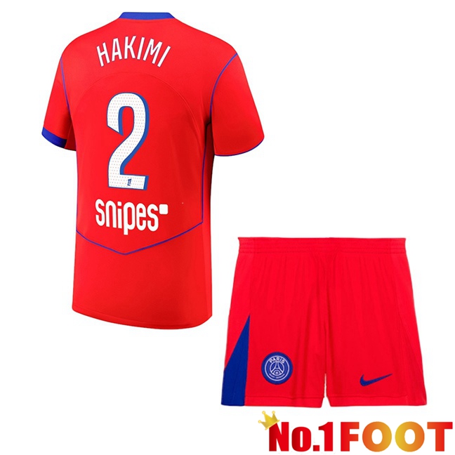 Paris PSG (Hakimi 2) Kids Third Soccer Jersey Red 2025/2026