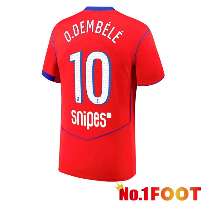 Paris PSG (O. Dembélé 10) Third Soccer Jersey Red 2025/2026