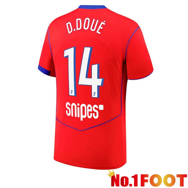 Paris PSG (D. Doué 14) Third Soccer Jersey Red 2025/2026