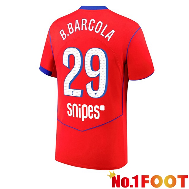 Paris PSG (B.Barcola 29) Third Soccer Jersey Red 2025/2026