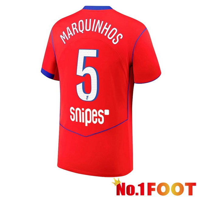 Paris PSG (Marquinhos 5) Third Soccer Jersey Red 2025/2026