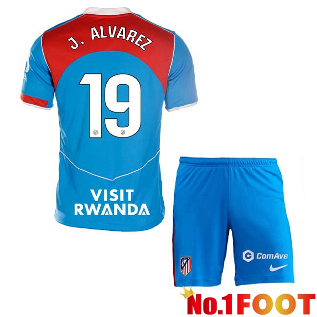 Atletico Madrid (J. ALVAREZ 19) Kids Third Soccer Jersey Blue 2025/2026