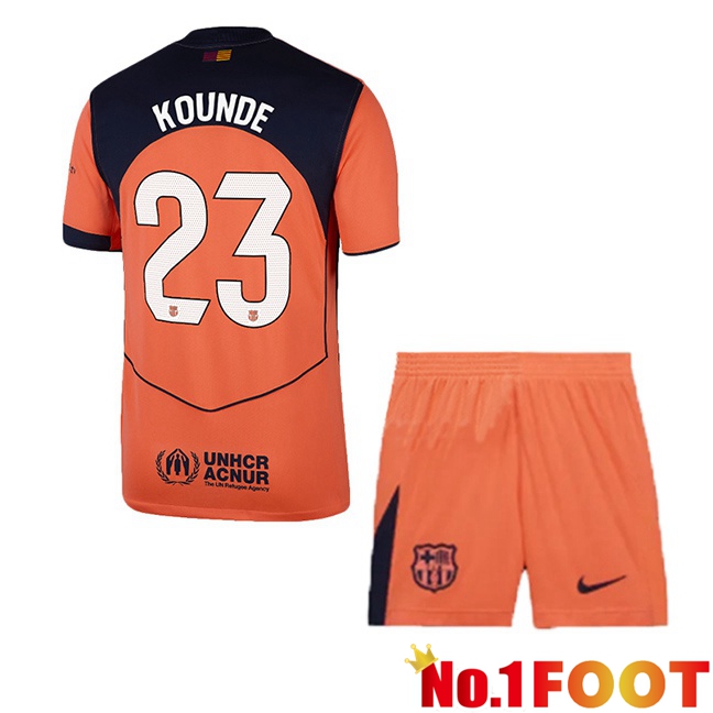 FC Barcelona (KOUNDE 23) Kids Third Soccer Jersey Red 2025/2026