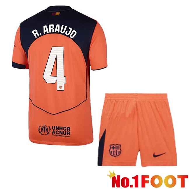 FC Barcelona (R. ARAUJO 4) Kids Third Soccer Jersey Red 2025/2026
