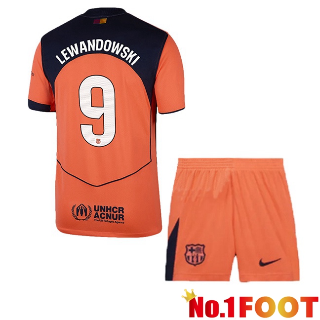 FC Barcelona (LEWANDOWSKI 9) Kids Third Soccer Jersey Red 2025/2026
