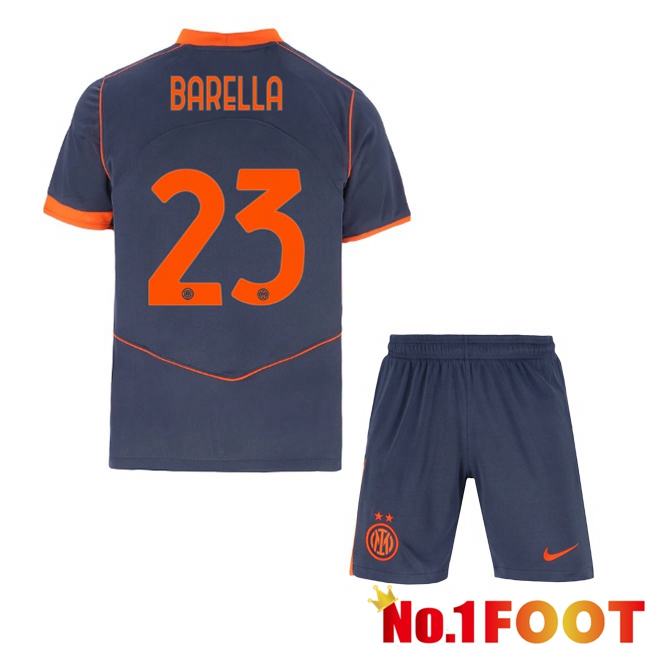 Inter Milan (BARELLA 23) Kids Third Soccer Jersey Grey 2025/2026