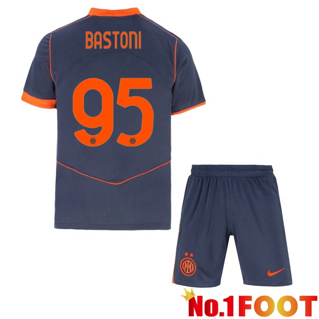 Inter Milan (BASTONI 95) Kids Third Soccer Jersey Grey 2025/2026