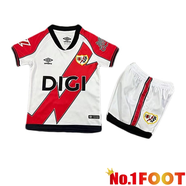 Rayo Vallecano Kids Home Soccer Jersey Red White 2025/2026