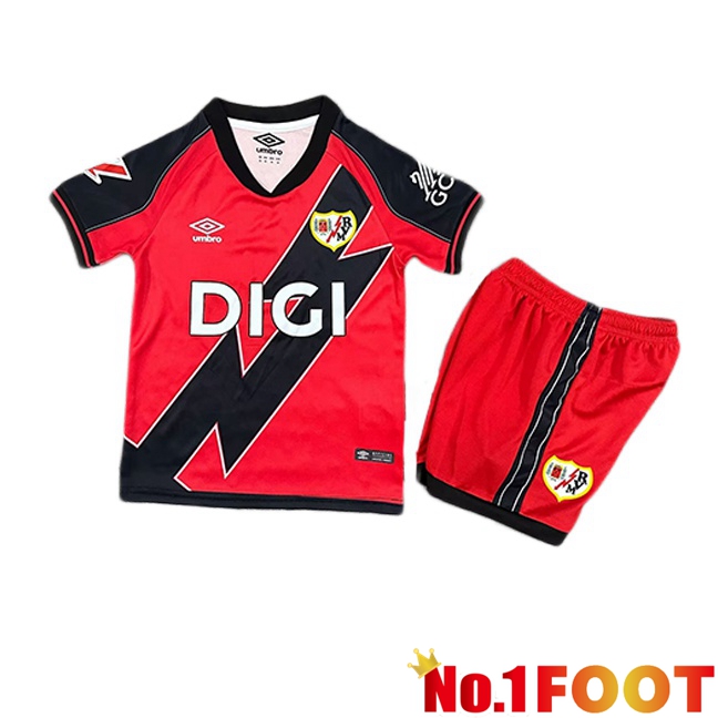 Rayo Vallecano Kids Away Soccer Jersey Red Black 2025/2026