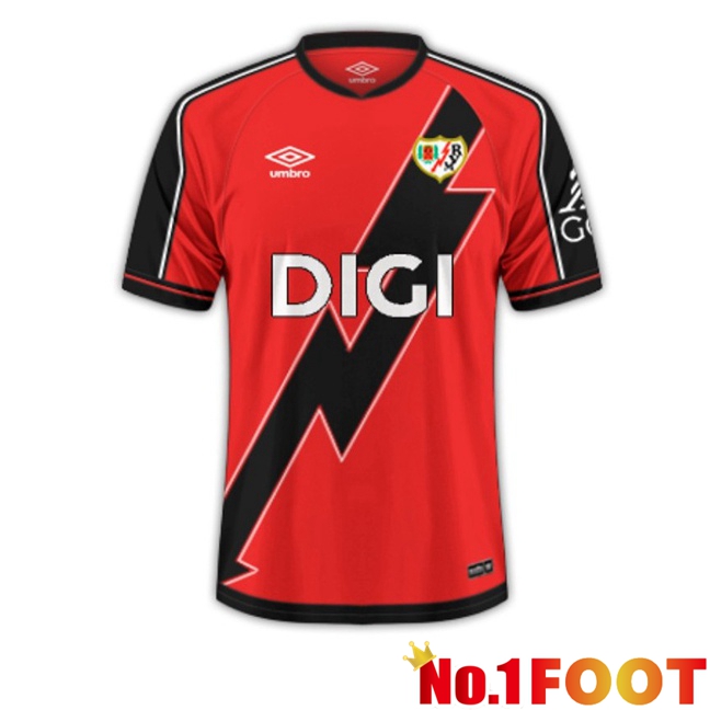 Rayo Vallecano Away Soccer Jersey Red Black 2025/2026