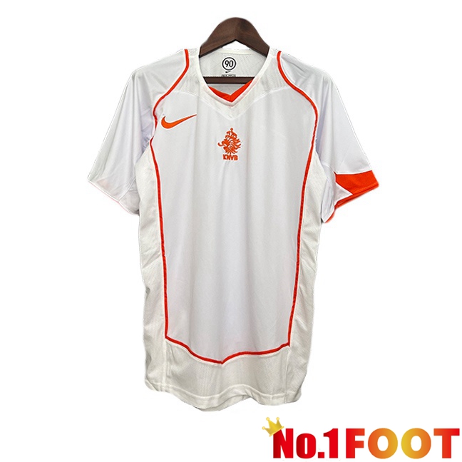 Netherlands Retro Away Soccer Jersey White 2004