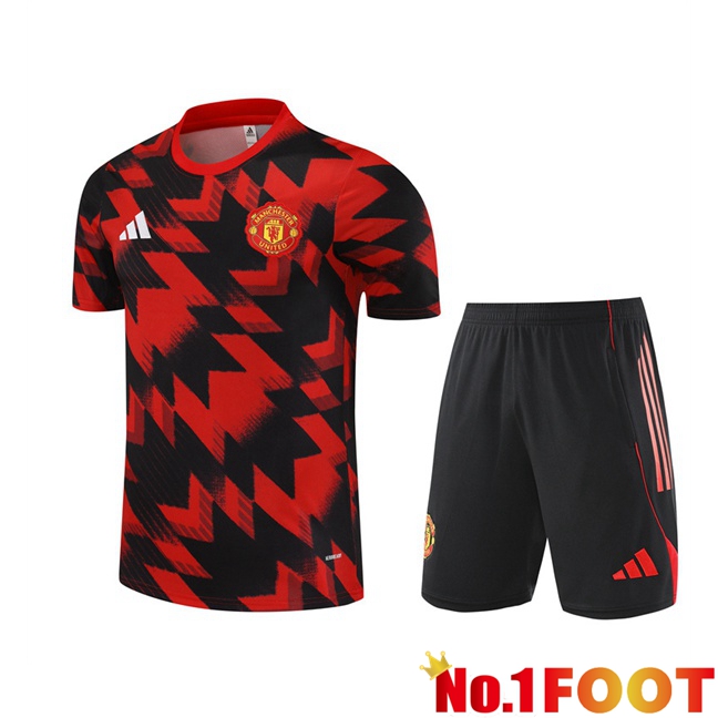 Manchester United kit Training T Shirt + Shorts Black Red 2025/2026