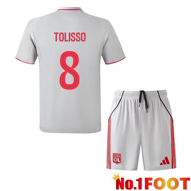 lyon OL (TOLISSO 8) Kids Third Soccer Jersey Grey 2025/2026