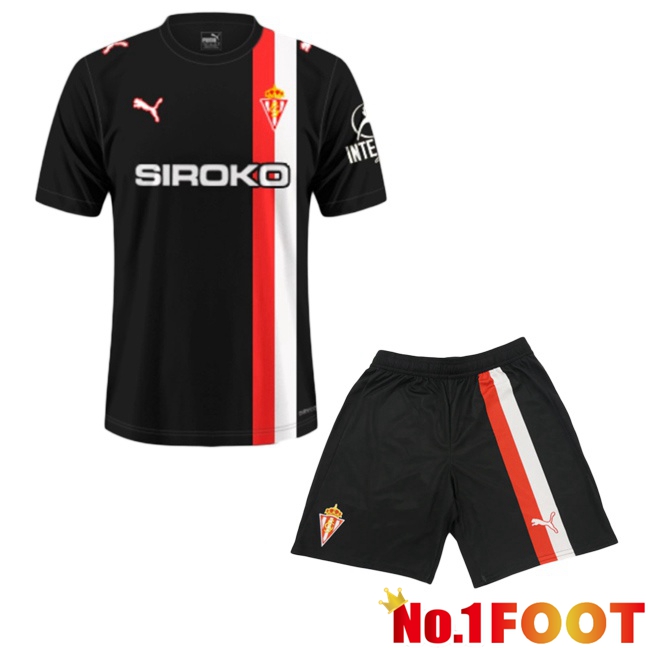 Sporting Gijon Kids Away Soccer Jersey Black 2025/2026