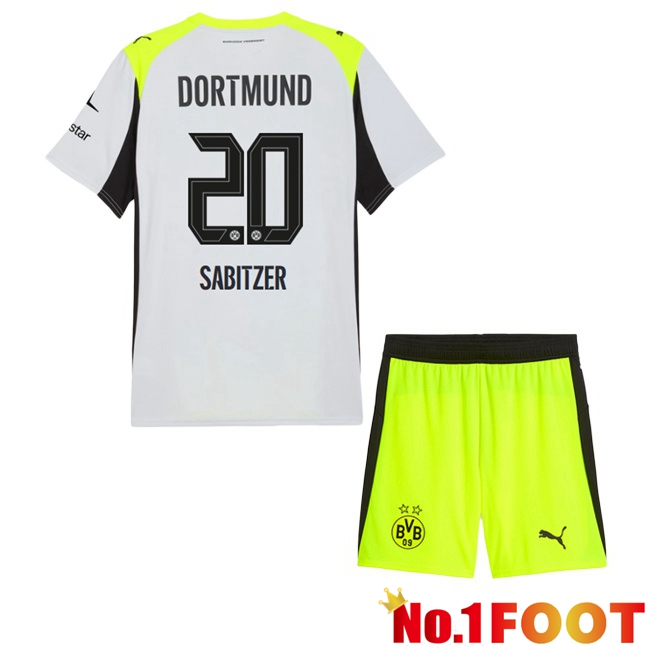 Dortmund BVB (Sabitzer 20) Kids Away Soccer Jersey Grey Green 2025/2026