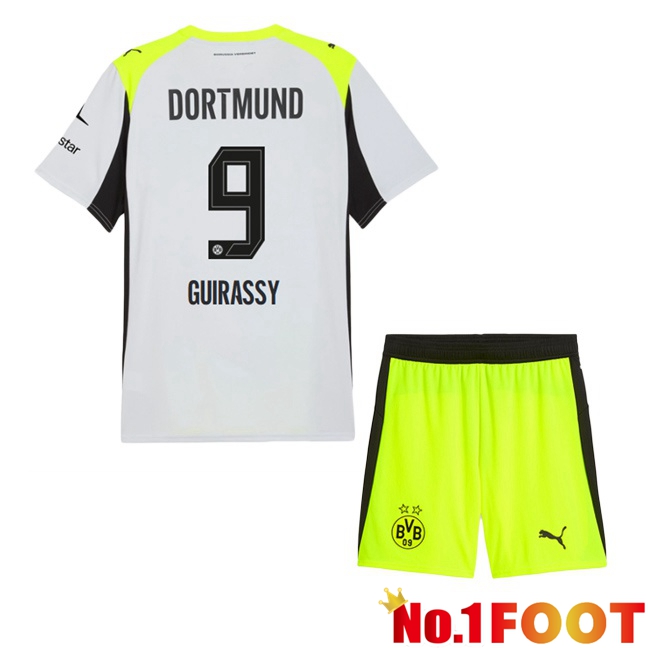 Dortmund BVB (Guirassy 9) Kids Away Soccer Jersey Grey Green 2025/2026