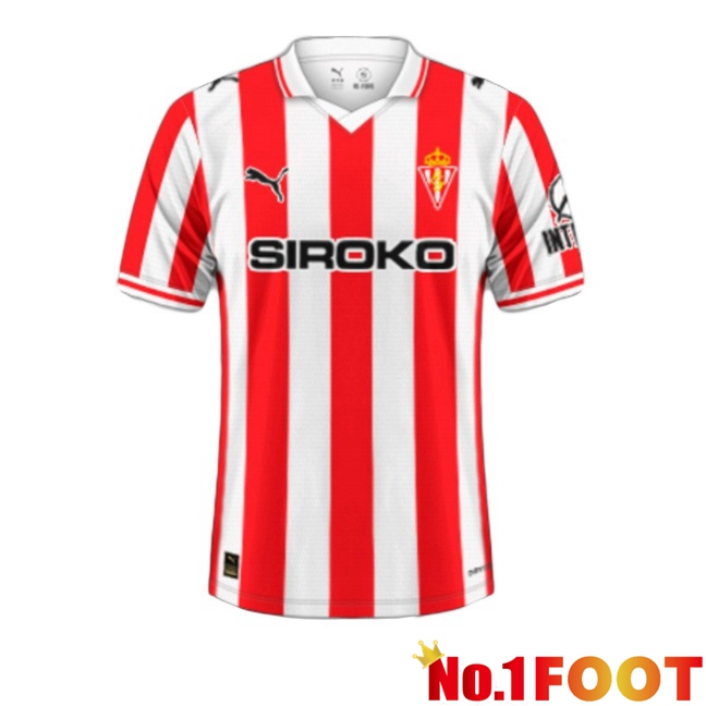 Sporting Gijon Home Soccer Jersey Red White 2025/2026