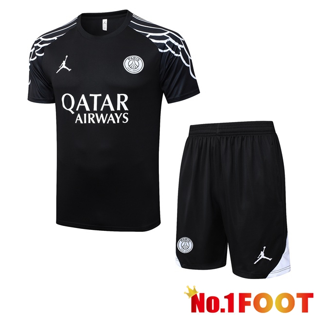 Paris PSG kit Training T Shirt + Shorts Black 2025/2026