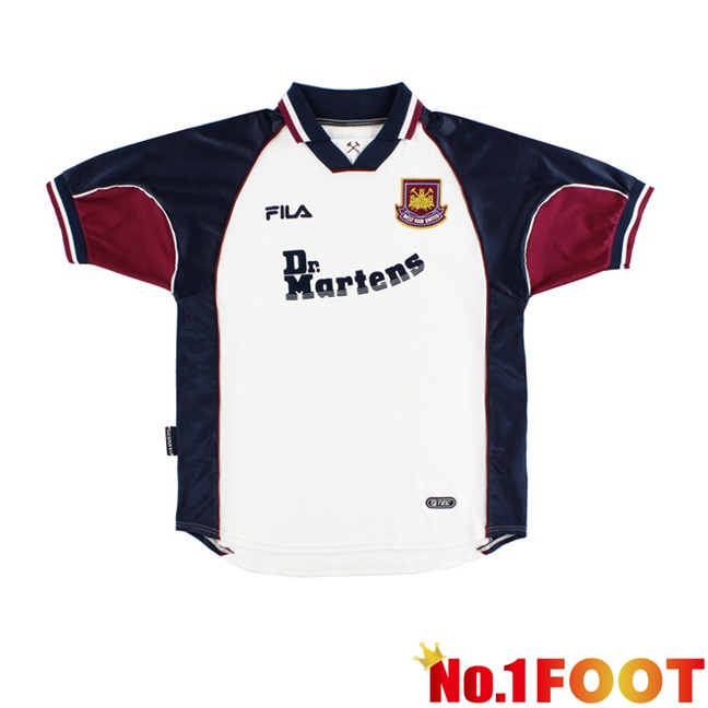 West Ham United Retro Away Soccer Jersey White Black 1999-2001