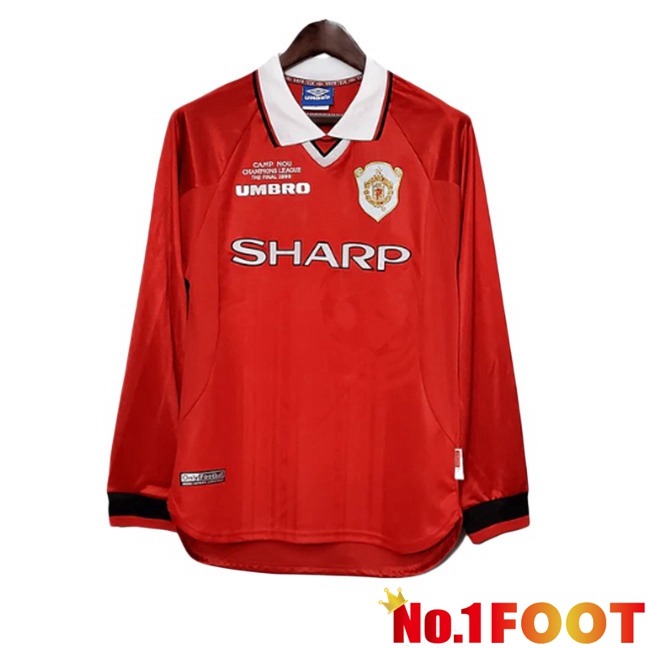 Manchester United Retro Home Soccer Jersey Long sleeve Red 1999-2000
