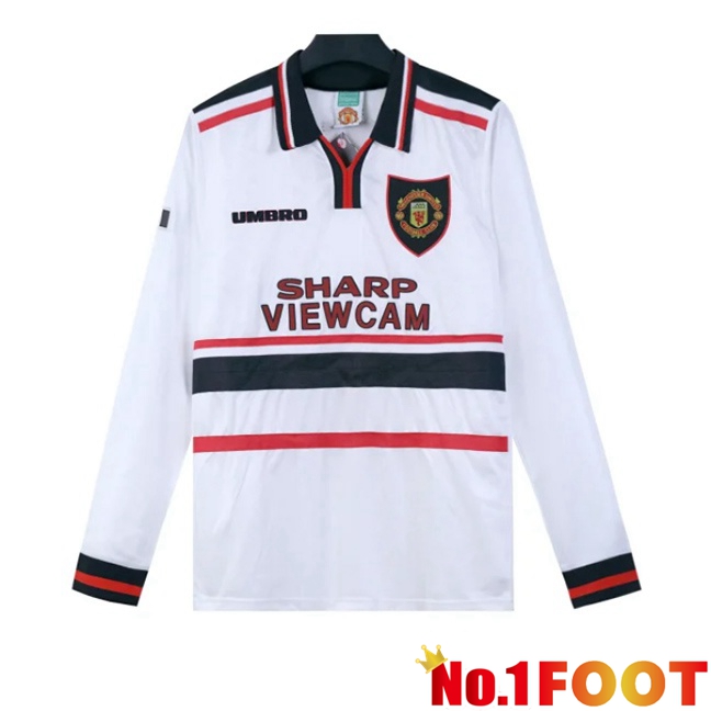 Manchester United Retro Away Soccer Jersey Long sleeve White 1997-1999