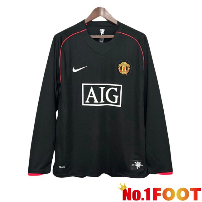 Manchester United Retro Away Soccer Jersey Long sleeve Black 2007-2008