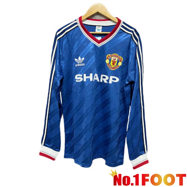 Manchester United Retro Third Soccer Jersey Long sleeve Blue 1986-1988