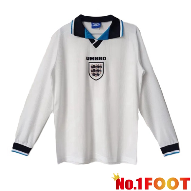 England Retro Home Soccer Jersey Long sleeve White 1996