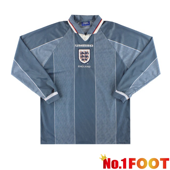 England Retro Away Soccer Jersey Long sleeve Blue Grey 1996