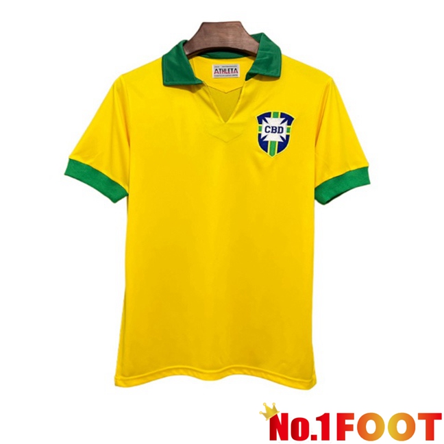 Brazil Retro Home Soccer Jersey Yellow 1958